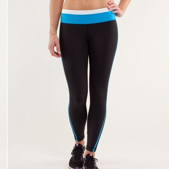 Lululemon Run Pace Leggings Black Beach Blanket Blue White Size‎ 8 - Picture 1 of 10